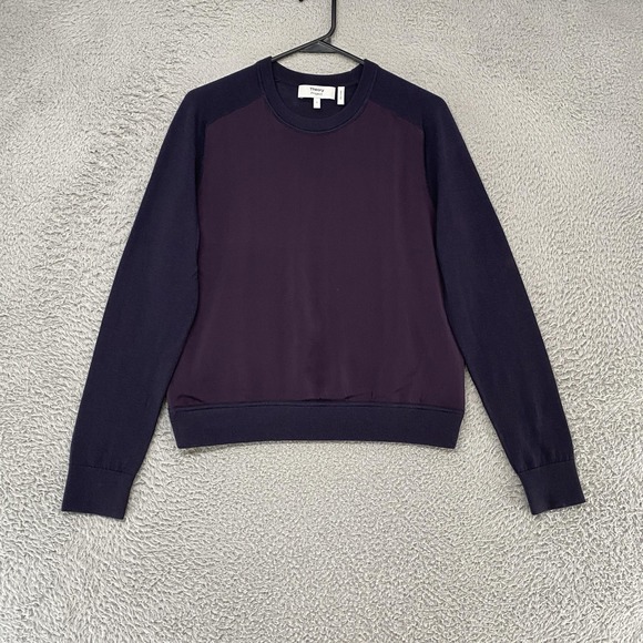 Theory Sweaters - Theory Project Sweater Womens Small Purple Silk Front Merino Wool Knit Crewneck